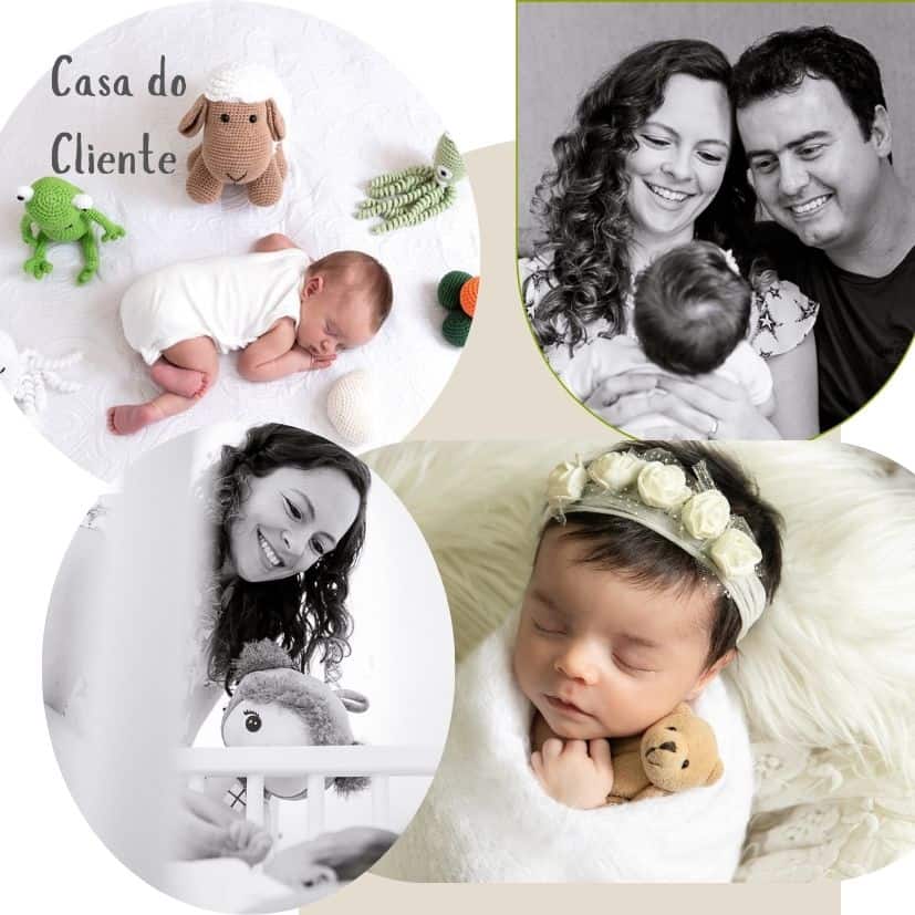 imagen com varios ensaios newborn na casa do clientes em belo horizonte, betim e contagem