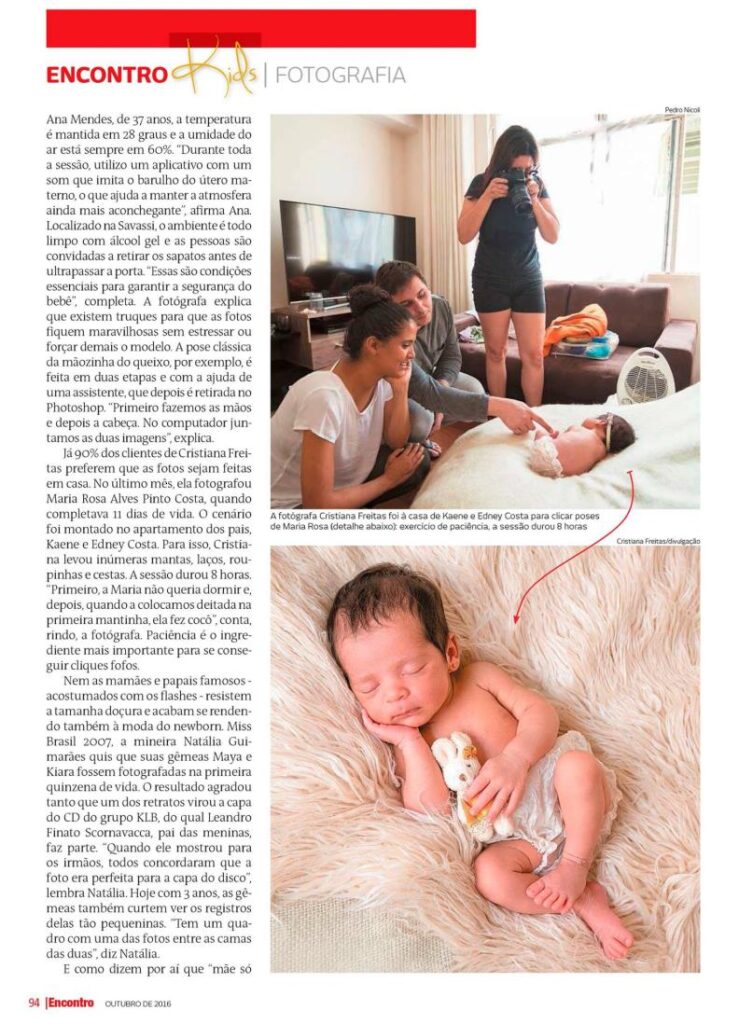 foto da fotografa cristiana freitas fotografia na revista encontro fotografando newborn